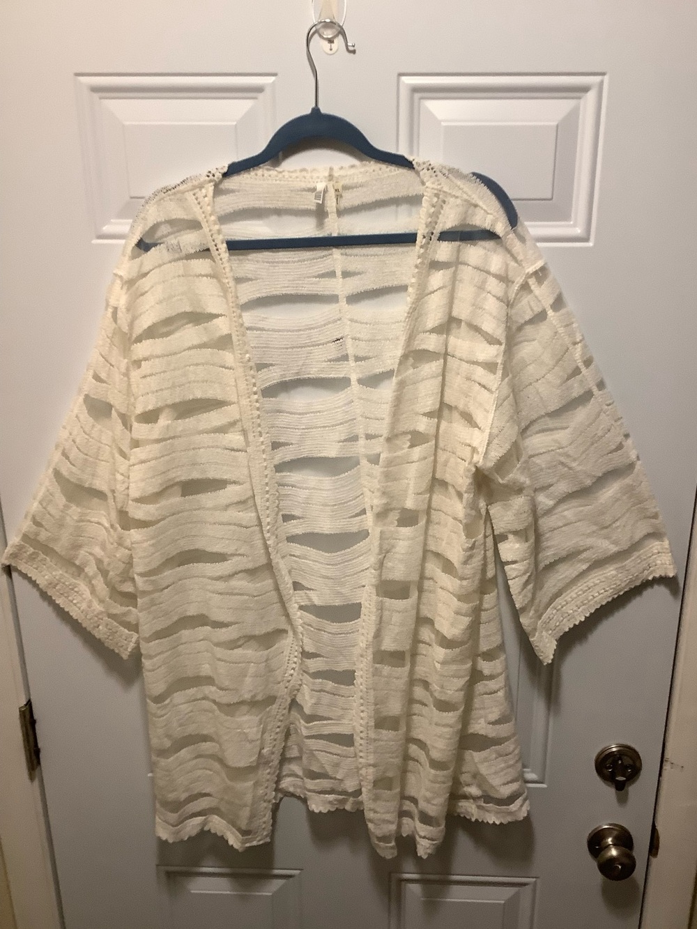 Kaktus| Kimono Style Open Front Knit Sheer Mesh Cotton Blend Coverup XL Beach